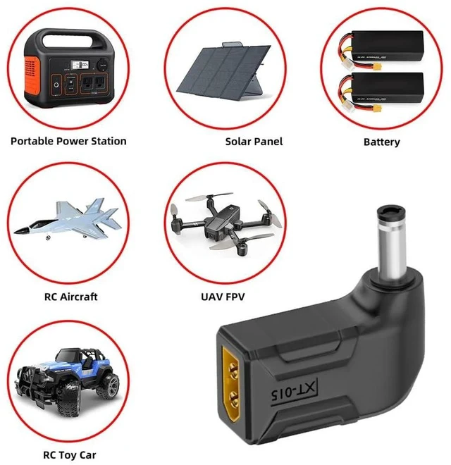 Alt view image 6 of 7 - xiwai XT60 Power Connector Male SC100 Protocol to DC 5.5x2.1mm Male Plug Fast Charging Angled Horizontal Adapter for RC Lipo Battery Quadcopter Multicopter Aeromodelling
