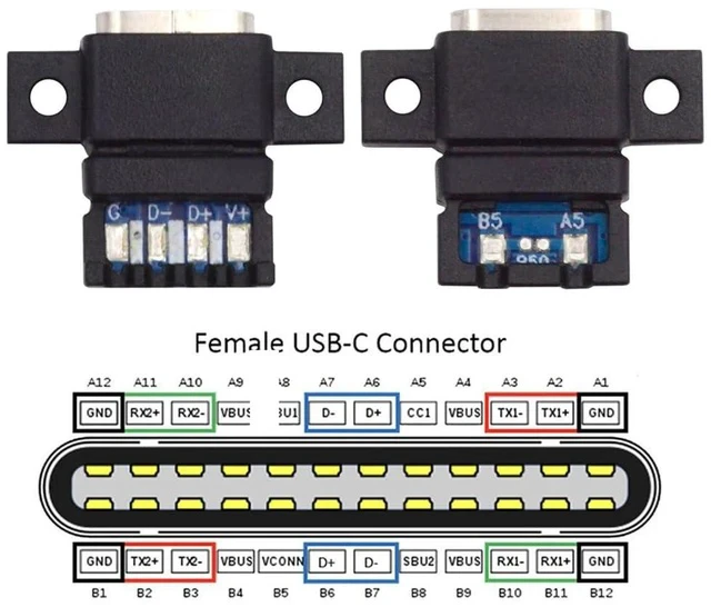 Alt view image 3 of 7 - xiwai 5pcs/Set DIY OEM Type C Female Socket Connector to 6Pin PCBA Pinout Flat Scew Mount Type PD Power DC 5V/20V for Wiring