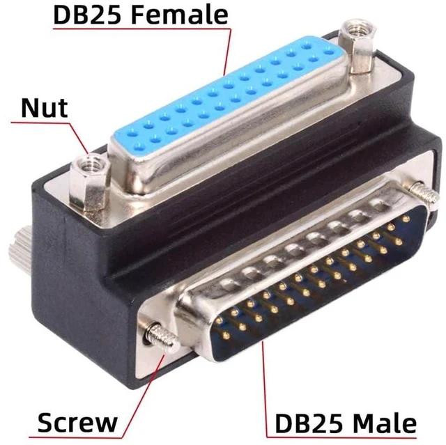 Alt view image 3 of 7 - Parallel LPT AES/EBU DB25pin Male Nut to Female Screw Extension Adapter DB Connector Up 90 Degree Angled