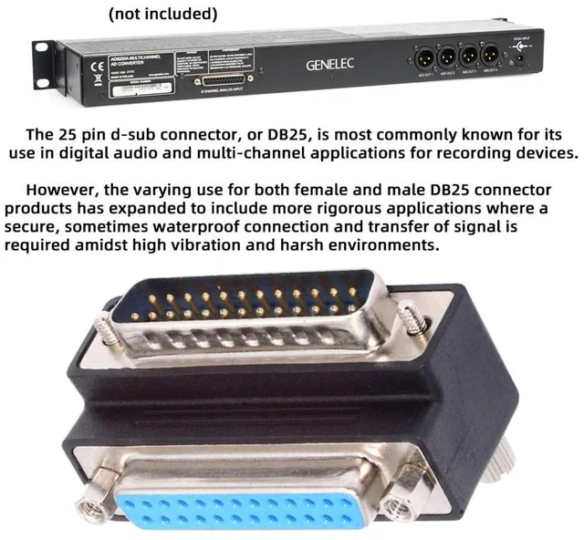 Alt view image 4 of 7 - Parallel LPT AES/EBU DB25pin Male Nut to Female Screw Extension Adapter DB Connector Up 90 Degree Angled