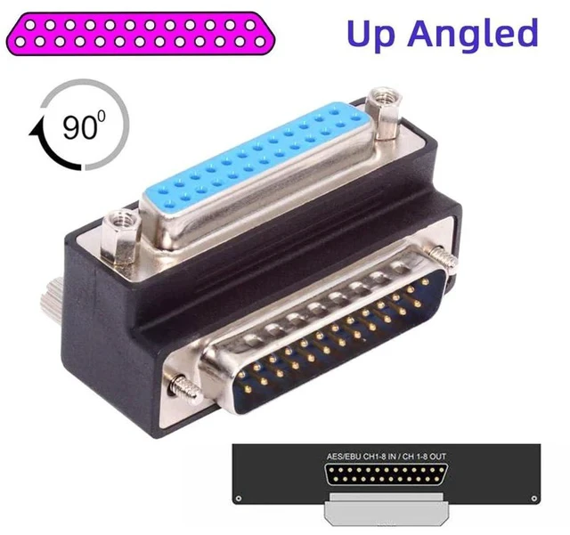 Alt view image 5 of 7 - Parallel LPT AES/EBU DB25pin Male Nut to Female Screw Extension Adapter DB Connector Up 90 Degree Angled