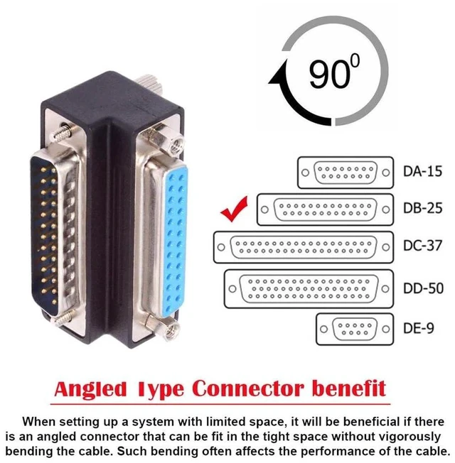 Alt view image 6 of 7 - Parallel LPT AES/EBU DB25pin Male Nut to Female Screw Extension Adapter DB Connector Up 90 Degree Angled
