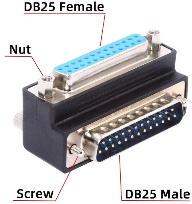 Alt view image 3 of 7 - Parallel LPT AES/EBU DB25pin Male Nut to Female Screw Extension Adapter DB Connector Down 90 Degree Angled