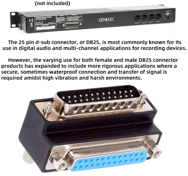 Alt view image 4 of 7 - Parallel LPT AES/EBU DB25pin Male Nut to Female Screw Extension Adapter DB Connector Down 90 Degree Angled