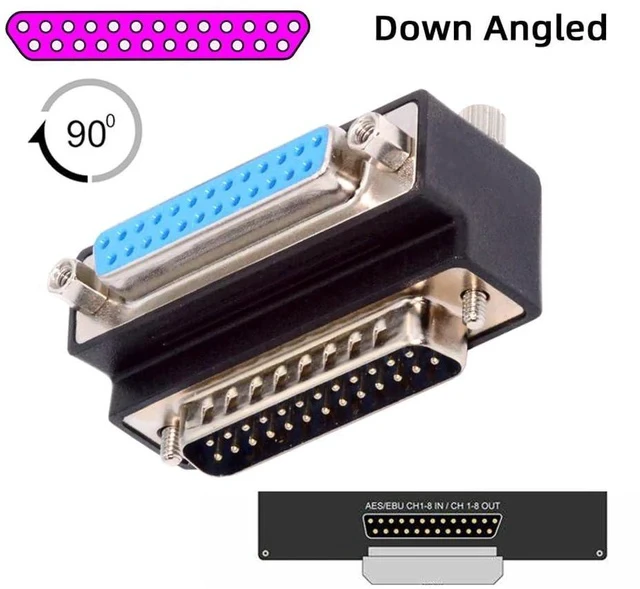 Alt view image 5 of 7 - Parallel LPT AES/EBU DB25pin Male Nut to Female Screw Extension Adapter DB Connector Down 90 Degree Angled