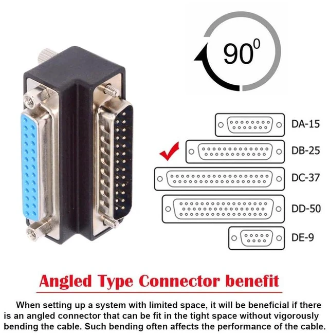 Alt view image 6 of 7 - Parallel LPT AES/EBU DB25pin Male Nut to Female Screw Extension Adapter DB Connector Down 90 Degree Angled