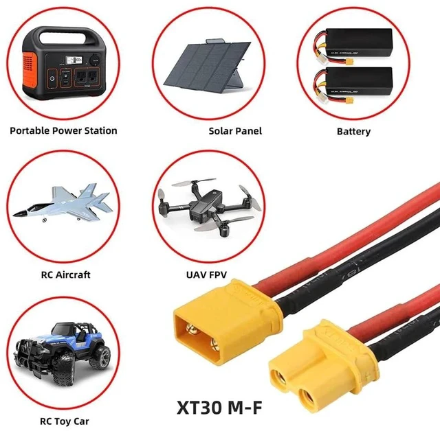 Alt view image 7 of 7 - xiwai XT30 Plug Female to Male 18AWG Extension Cable Charging Connector for RC Battery Portable Power Station Solar Panel 1.6ft