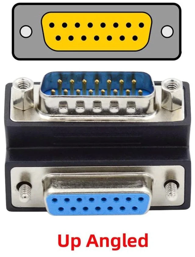 Alt view image 2 of 7 - RS232 D-subminiature 15pin Male Nut to Female Screw Extension Adapter DB Connector Up 90 Degree Angled