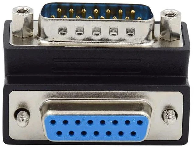 Alt view image 7 of 7 - RS232 D-subminiature 15pin Male Nut to Female Screw Extension Adapter DB Connector Up 90 Degree Angled