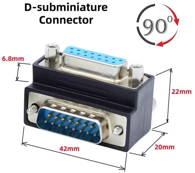 Alt view image 4 of 7 - xiwai Down 90 Degree Angled DSUB D-subminiature 15pin Male to Female Extension Adapter DB Connector