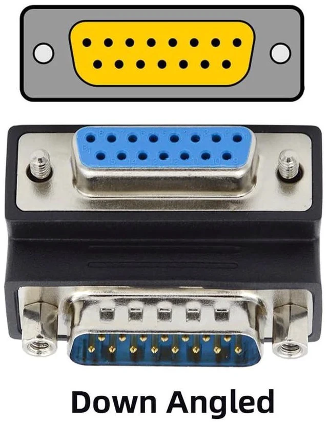 Alt view image 4 of 7 - xiwai DB15 Serial Adapters D-SUB 15-pin RS232 D-subminiature Adapter Male to Female with Screw Nuts DB Connector Down 90 Degree Angled