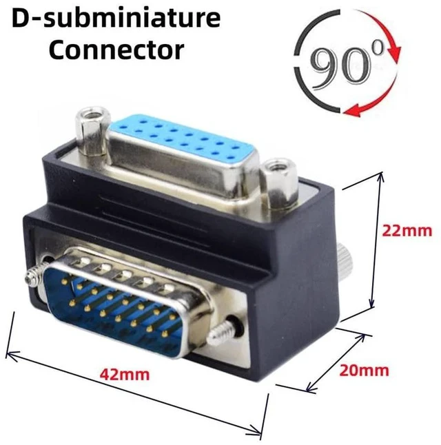 Alt view image 2 of 7 - xiwai Up 90 Degree Angled DSUB D-subminiature 15pin Male to Female Extension Adapter DB Connector