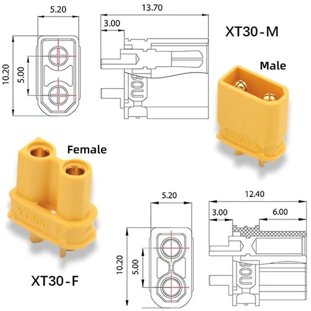 Alt view image 4 of 7 - XT30 Connector No Wires Male Protocol to XT30 Plug Female Fast Charging Adapter for RC Lipo Battery Quadcopter Multicopter Aeromodelling