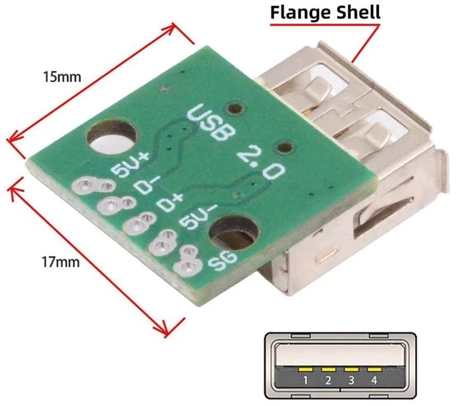 Alt view image 2 of 7 - 5pcs/Set DIY OEM USB2.0 Type-A Female Receptacle Socket Connector with Flange PCB Mounting Assembly Solder Type 480Mbps