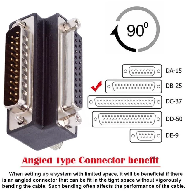Alt view image 6 of 7 - xiwai DB25pin LPT AES/EBU Male Nut to Female Screw Extension Adapter Serial Adapter DB Connector DSUB Parallel Up 90 Degree Angled