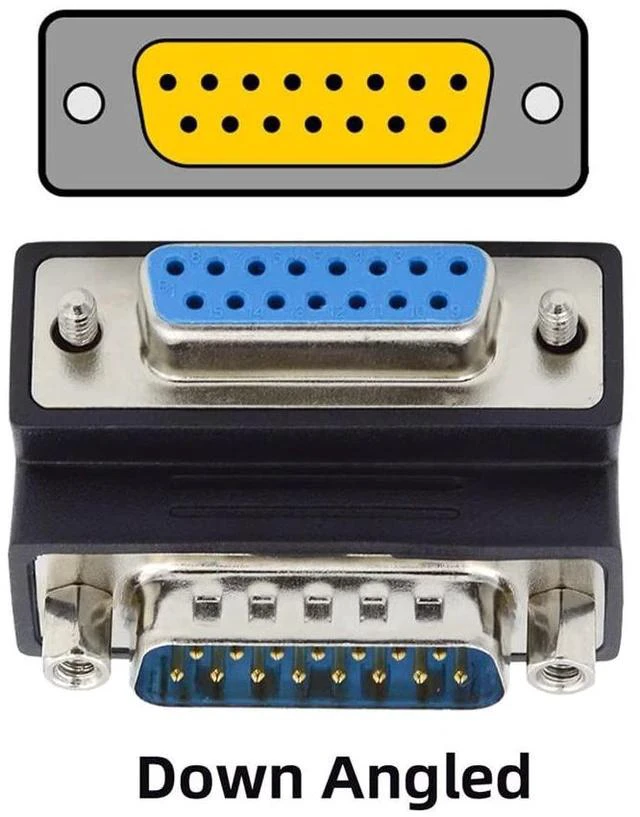 Alt view image 2 of 7 - RS232 D-subminiature 15pin Male Nut to Female Screw Extension Adapter DB Connector Down 90 Degree Angled