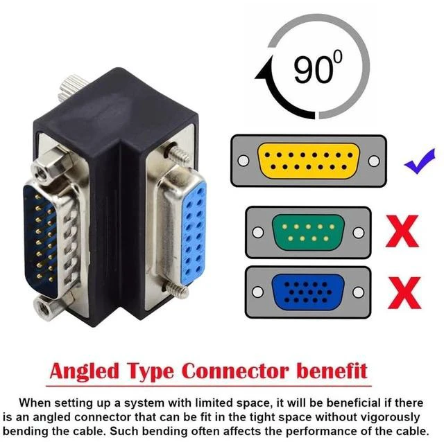 Alt view image 3 of 7 - RS232 D-subminiature 15pin Male Nut to Female Screw Extension Adapter DB Connector Down 90 Degree Angled