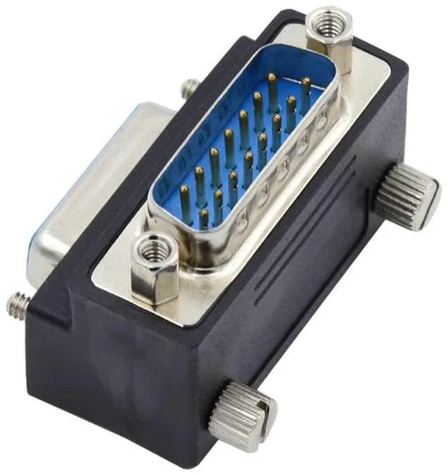 Alt view image 7 of 7 - RS232 D-subminiature 15pin Male Nut to Female Screw Extension Adapter DB Connector Down 90 Degree Angled