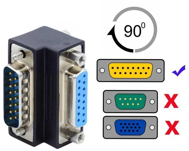 Alt view image 3 of 7 - xiwai Down 90 Degree Angled DSUB D-subminiature 15pin Male to Female Extension Adapter DB Connector