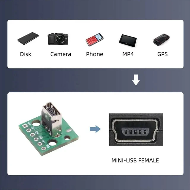 Alt view image 6 of 7 - 5pcs/Set DIY OEM USB2.0 Mini-B Female Receptacle Socket Connector Vertical with PCB Mounting Assembly Solder Type 480Mbps