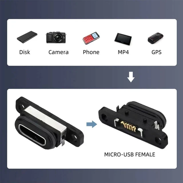 Alt view image 2 of 7 - xiwai 5pcs DIY OEM 480Mbps USB2.0 Micro-B Female Receptacle Socket PCB Board Connector with Mounting Waterproof SMT Type