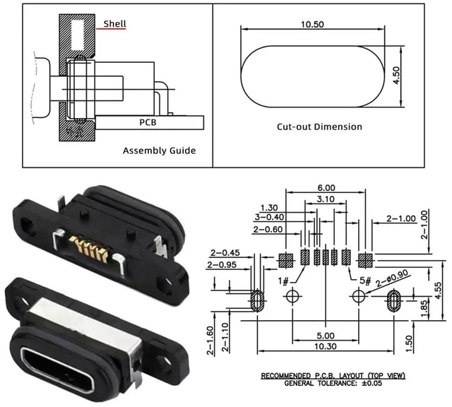 Alt view image 3 of 7 - xiwai 5pcs DIY OEM 480Mbps USB2.0 Micro-B Female Receptacle Socket PCB Board Connector with Mounting Waterproof SMT Type