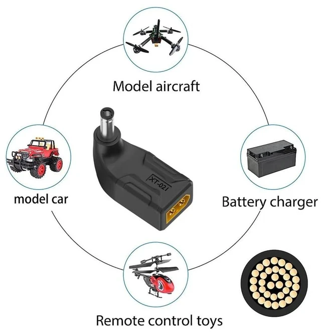 Alt view image 7 of 7 - xiwai XT60 Power Connector Male SC100 Protocol to DC 5.5x2.1mm Male Plug Fast Charging Angled Vertical Adapter for RC Lipo Battery Quadcopter Multicopter Aeromodelling