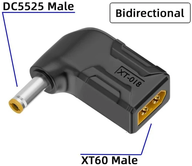Alt view image 2 of 7 - xiwai XT60 Power Connector Male SC100 Protocol to DC 5.5x2.5mm Male Plug Fast Charging Angled Horizontal Adapter for RC Lipo Battery Quadcopter Multicopter Aeromodelling