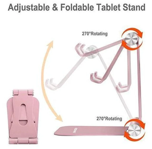 Alt view image 2 of 7 - Latest Version Foldable Cell Phone Holder Adjustable Cell Phone Stands Tablet Stand Solid Aluminum Stand Charging Dock for All Smart Phones and Tablets Desk Phone Accessories Rose Gold