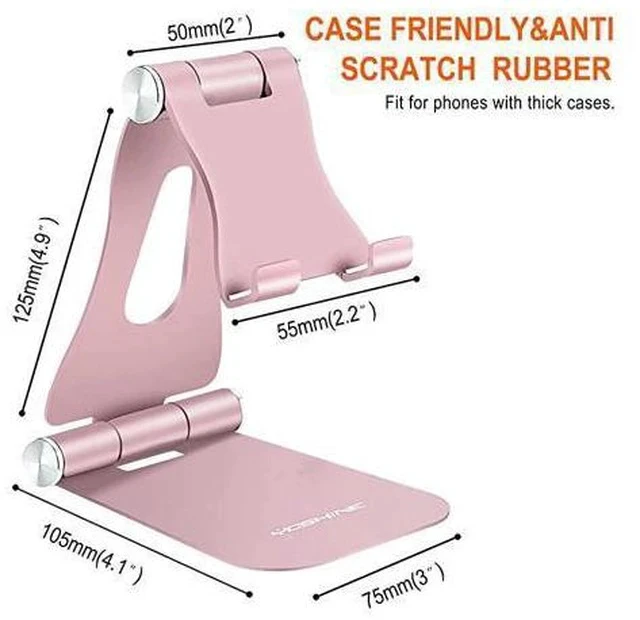 Alt view image 3 of 7 - Latest Version Foldable Cell Phone Holder Adjustable Cell Phone Stands Tablet Stand Solid Aluminum Stand Charging Dock for All Smart Phones and Tablets Desk Phone Accessories Rose Gold