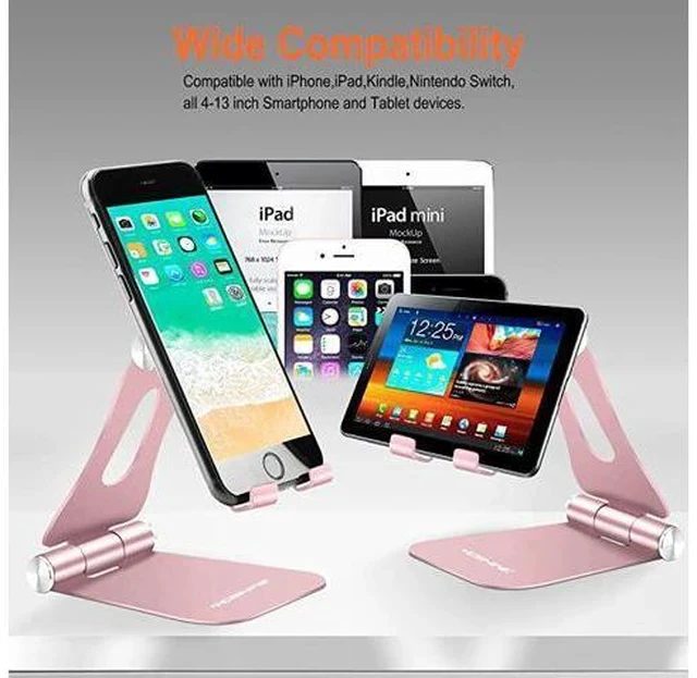 Alt view image 6 of 7 - Latest Version Foldable Cell Phone Holder Adjustable Cell Phone Stands Tablet Stand Solid Aluminum Stand Charging Dock for All Smart Phones and Tablets Desk Phone Accessories Rose Gold