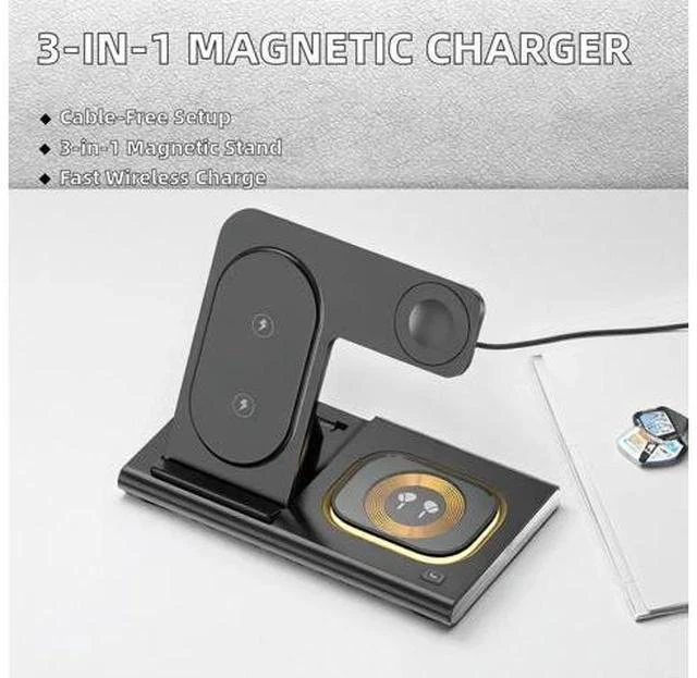 Alt view image 3 of 3 - 3 in 1 Magnetic Wireless Charger Stand with Fast Charging 15W for iPhone Watch and Mobile Phone ABS Material