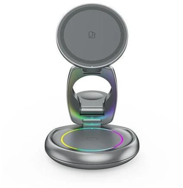 Main image of 15W 3 in 1 Foldable Magnetic Wireless Charging Station 360 Rotation Fast Charging Stand for Phone Earbuds Smart Watch