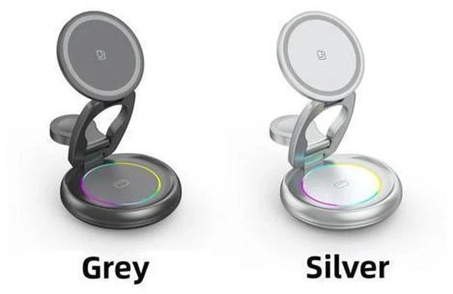 Alt view image 3 of 5 - 15W 3 in 1 Foldable Magnetic Wireless Charging Station 360 Rotation Fast Charging Stand for Phone Earbuds Smart Watch