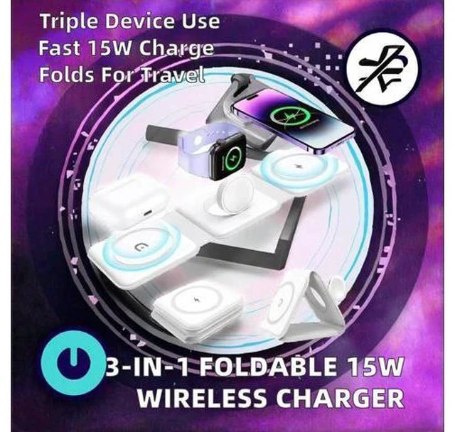 Alt view image 4 of 4 - Portable 3-in-1Wireless Charger Station Mobile Phone 15W Fast Charging Stand for iPhone 17 Pro Max