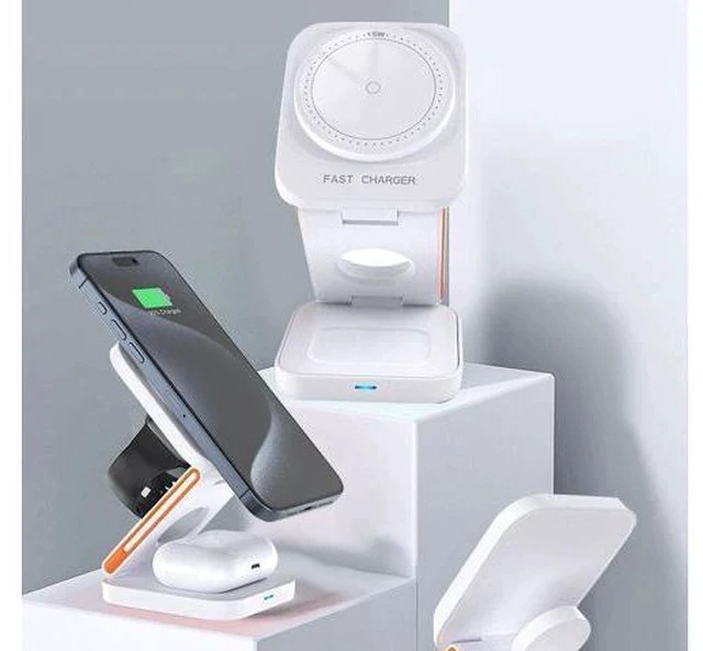 Alt view image 4 of 7 - 3-in-1 Foldable Magnetic Wireless Charger Multifunction Phone Charging Stand with Holder White