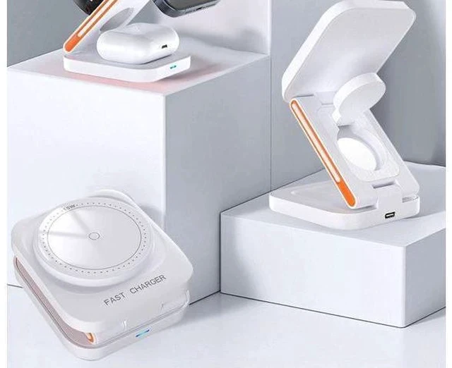 Alt view image 6 of 7 - 3-in-1 Foldable Magnetic Wireless Charger Multifunction Phone Charging Stand with Holder White
