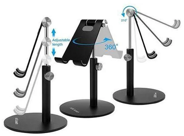Alt view image 4 of 6 - Adjustable Tablet/Phone Stand, Telescopic Adjustable iPad Stand Holder,Universal Multi Angle Aluminum Stand Compatible with iPhone Smart Cell Phone/Tablet/iPad(4-13 inch), Black