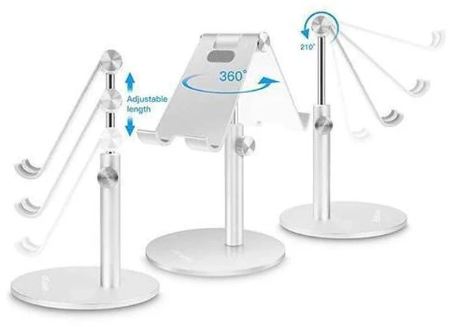 Alt view image 3 of 6 - Adjustable Tablet/Phone Stand, Telescopic Adjustable iPad Stand Holder,Universal Multi Angle Aluminum Stand Compatible with iPhone Smart Cell Phone/Tablet/iPad(4-13 inch), Silver