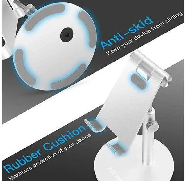 Alt view image 4 of 6 - Adjustable Tablet/Phone Stand, Telescopic Adjustable iPad Stand Holder,Universal Multi Angle Aluminum Stand Compatible with iPhone Smart Cell Phone/Tablet/iPad(4-13 inch), Silver