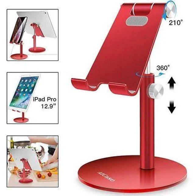 Alt view image 4 of 6 - Adjustable Tablet/Phone Stand, Telescopic Adjustable iPad Stand Holder,Universal Multi Angle Aluminum Stand Compatible with iPhone Smart Cell Phone/Tablet/iPad(4-13 inch), Red
