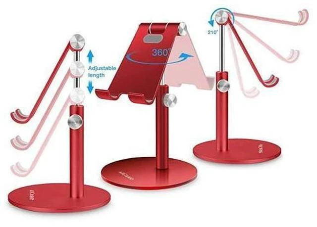 Alt view image 5 of 6 - Adjustable Tablet/Phone Stand, Telescopic Adjustable iPad Stand Holder,Universal Multi Angle Aluminum Stand Compatible with iPhone Smart Cell Phone/Tablet/iPad(4-13 inch), Red