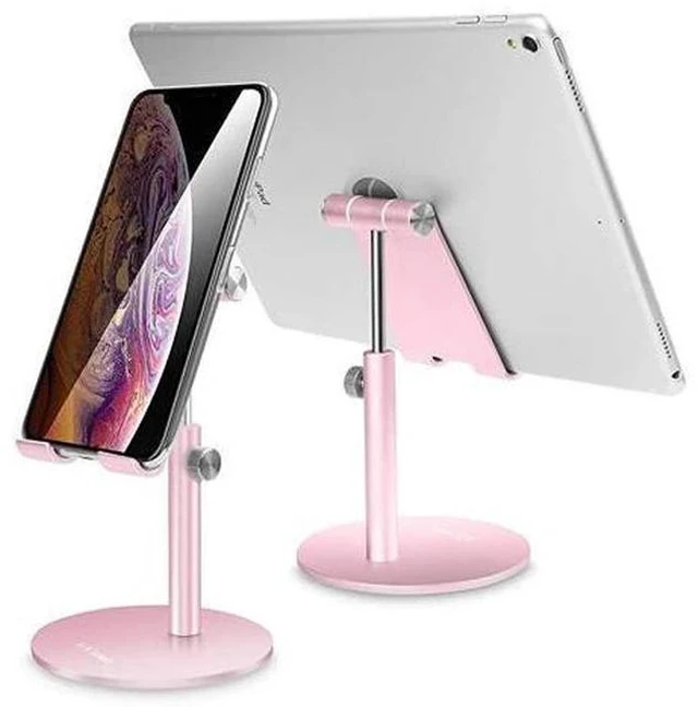 Main image of Adjustable Tablet/Phone Stand, Telescopic Adjustable iPad Stand Holder,Universal Multi Angle Aluminum Stand Compatible with Smart Cell Phone/Tablet/iPad(4-13 inch), Rose Gold