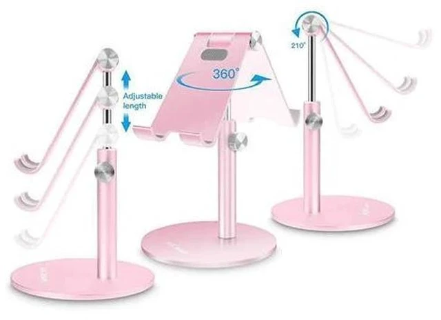 Alt view image 4 of 6 - Adjustable Tablet/Phone Stand, Telescopic Adjustable iPad Stand Holder,Universal Multi Angle Aluminum Stand Compatible with Smart Cell Phone/Tablet/iPad(4-13 inch), Rose Gold