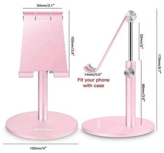Alt view image 6 of 6 - Adjustable Tablet/Phone Stand, Telescopic Adjustable iPad Stand Holder,Universal Multi Angle Aluminum Stand Compatible with Smart Cell Phone/Tablet/iPad(4-13 inch), Rose Gold