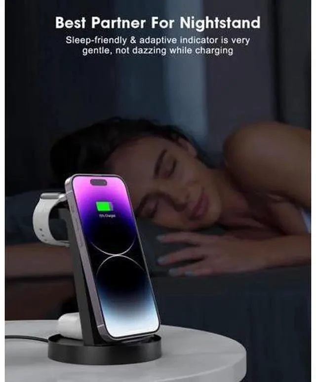 Alt view image 7 of 7 - 3 in 1 Charging Station for Device Wireless Charger for iPhone 16e 16 15 14 13 12 11 Pro Max & Watch iwatch- Charging Stand Dock for AirPods