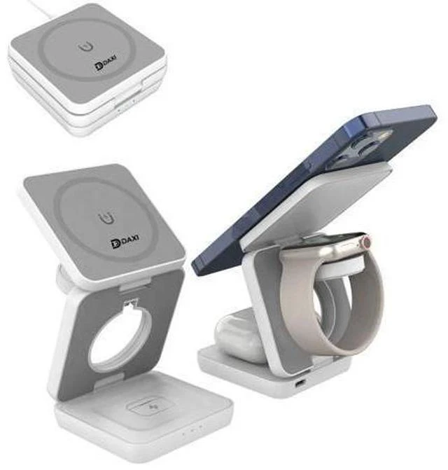 Main image of Portable Foldable Multi-Functional 3 in 1 Magnetic Wireless Charger Dock 15W Fast Charging Stand for iPhone iWatch AirPods White