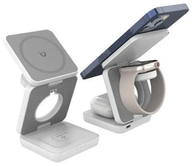 Alt view image 3 of 3 - Portable Foldable Multi-Functional 3 in 1 Magnetic Wireless Charger Dock 15W Fast Charging Stand for iPhone iWatch AirPods White