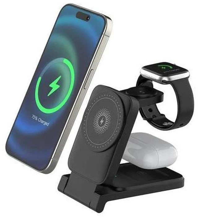 Alt view image 6 of 7 - 3-in-1 Magnetic Wireless Smart Watch Charger for Compatible 15W 10W Fast Charger Portable Travel Charging Stand Dock iPhone