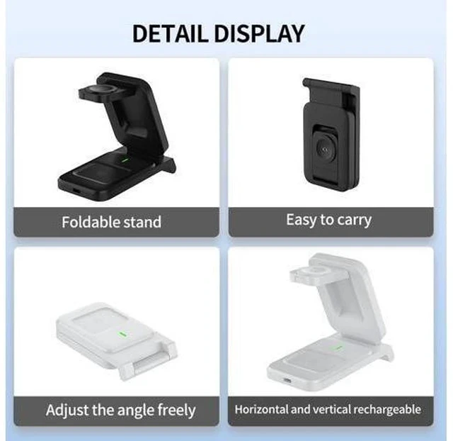 Alt view image 3 of 7 - 3-in-1 Magnetic Wireless Smart Watch Charger for Compatible 15W 10W Fast Charger Portable Travel Charging Stand Dock iPhone White